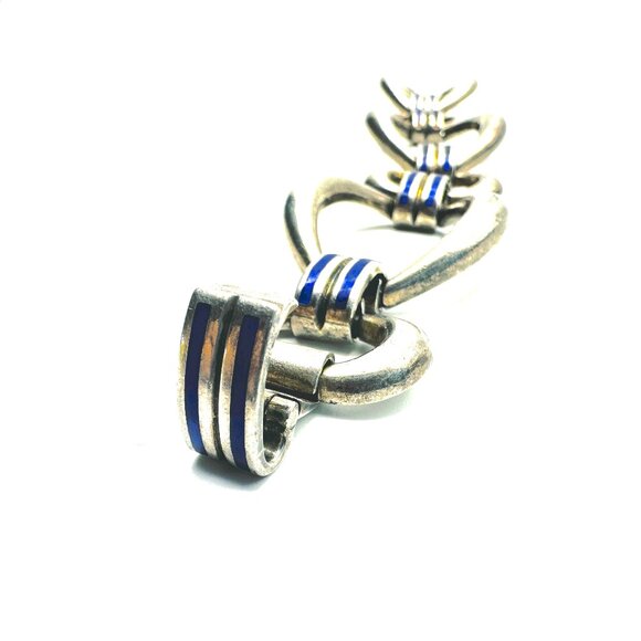Vintage Italian Pietro Sorini Sterling Silver & Cobalt Enamel Link Bracelet - Picture 2 of 12